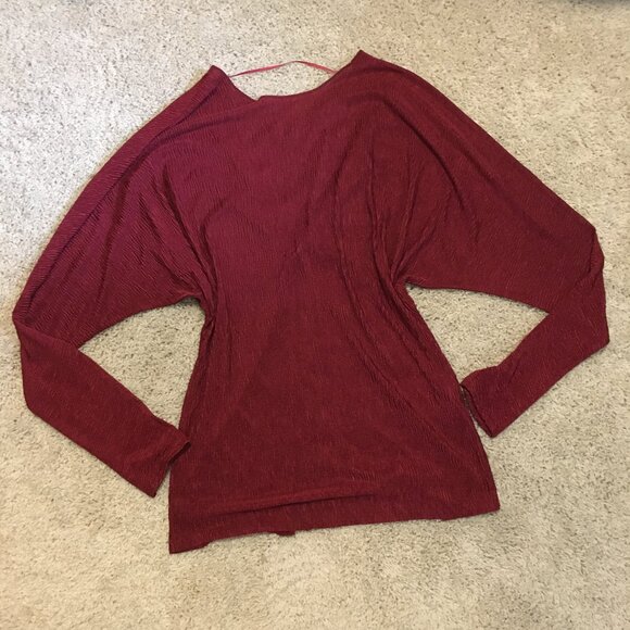 NWT Topshop Burgundy Doleman Sleeve Open Back Twist Crepe Top - Picture 10 of 15